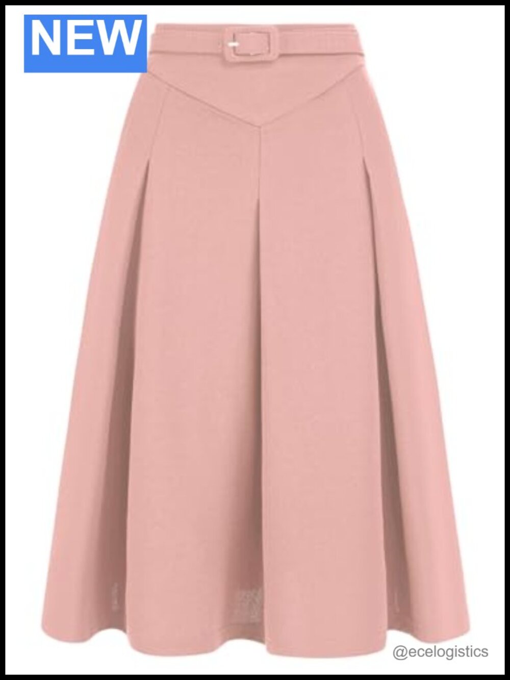 Allegra K Women Office Work Belted Waist Midi A-Line Pleated Skirt